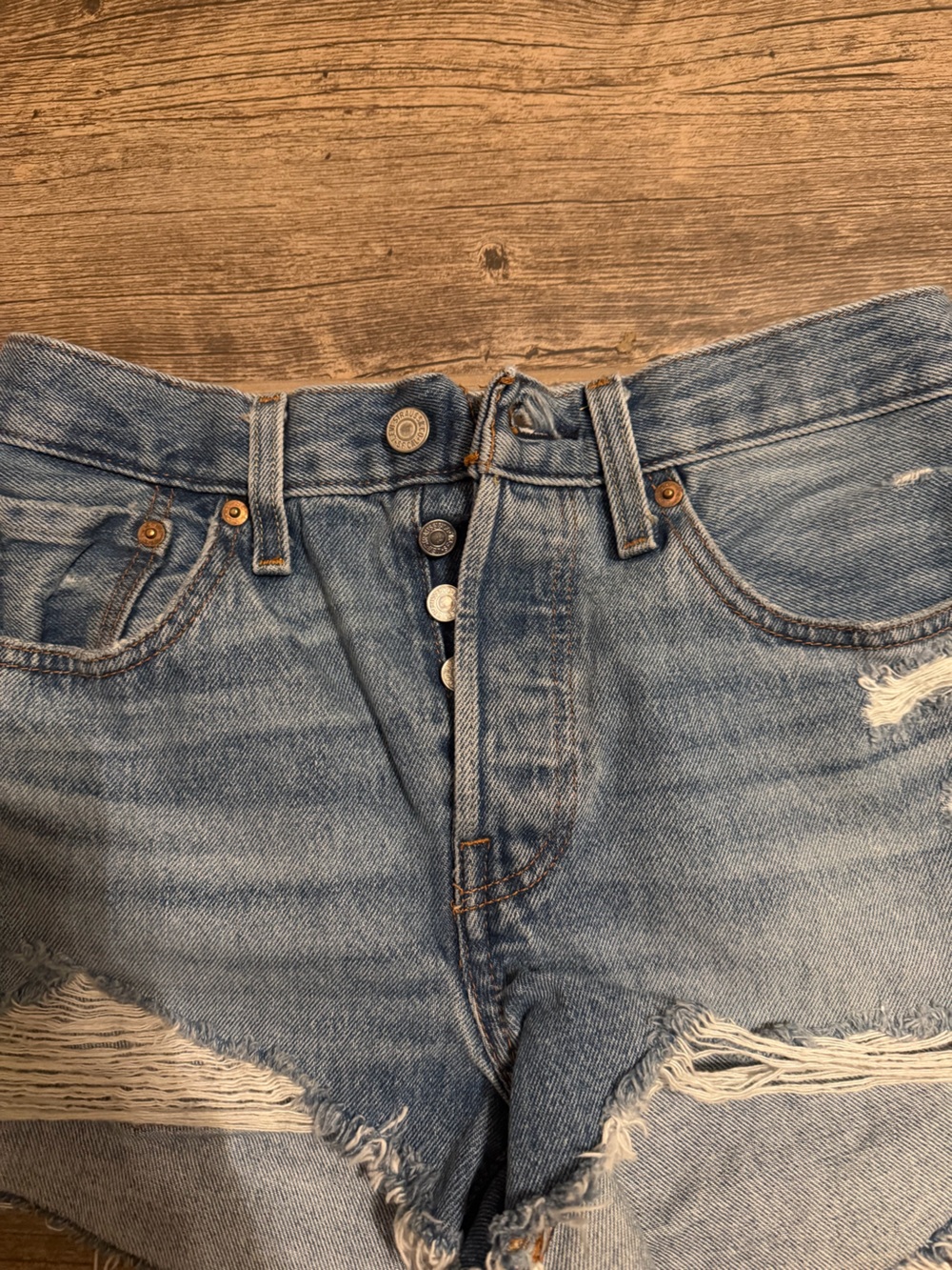 Levi's Blue Distressed Cutoff Denim Shorts - Picture 2 of 6